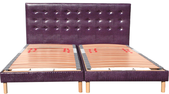 Sommier TPR Manuel Verneuil + Tête de lit Socodillo pourpre boutonnée